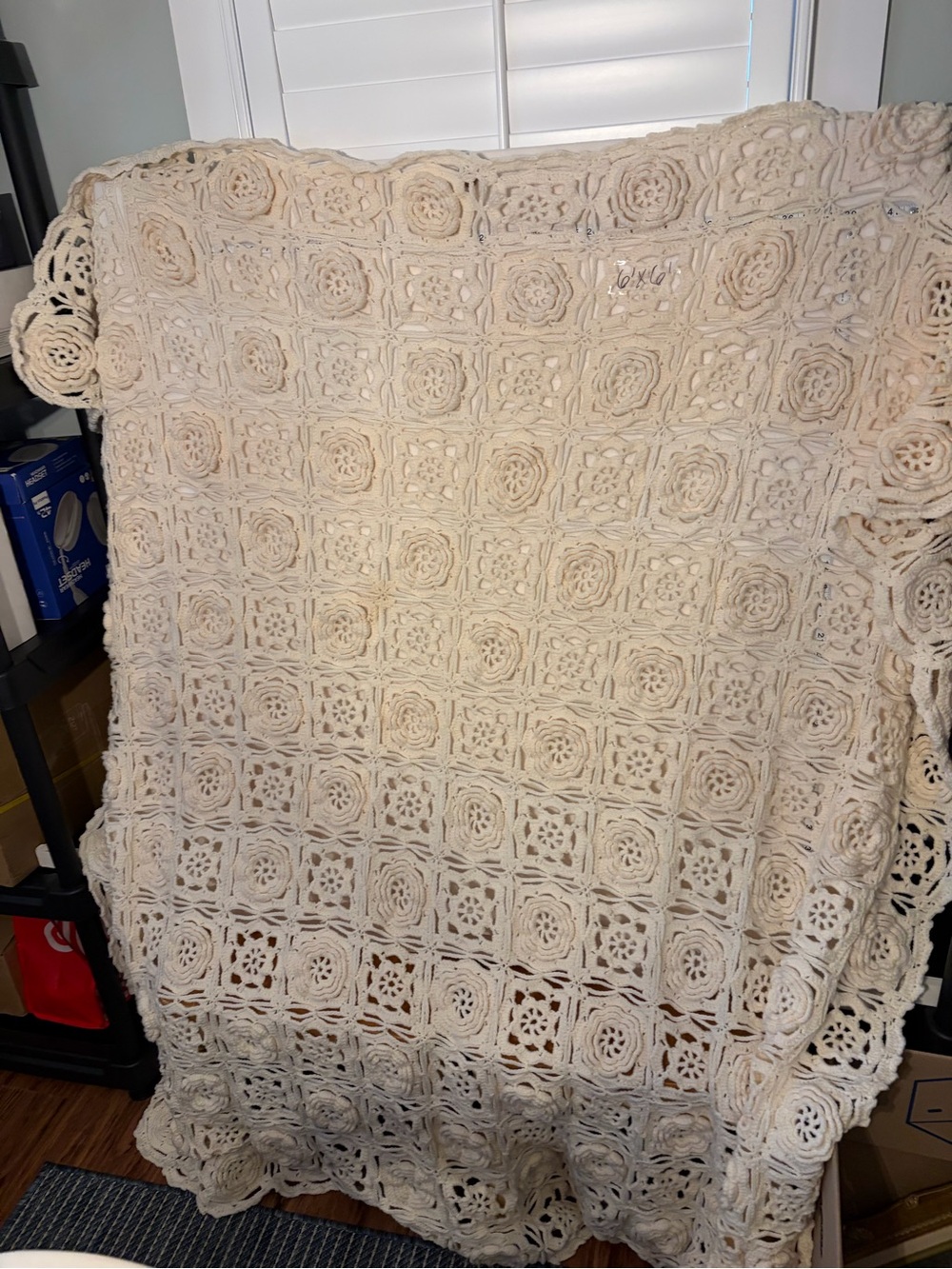 Handmade Crochet Floral Throw Blanket - Cream